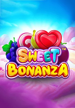 เกมสล็อต Sweet Bonanza ธีมลูกกวาดสีสันสดใส พื้นหลังท้องฟ้าสีชมพูม่วง เกมโบนัสแตกง่ายยอดนิยม